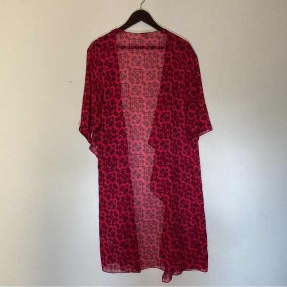 LuLaRoe Sheer Red & Black Patterned Kimono Cardigan Size M - Picture 7 of 8